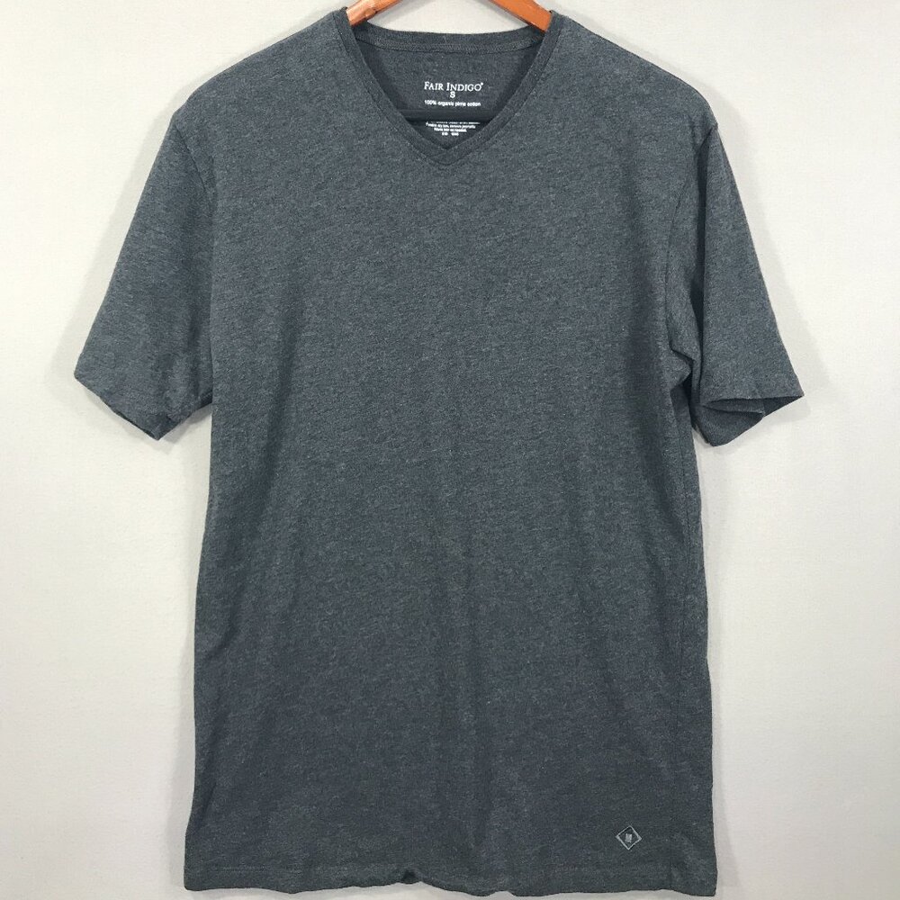 Fair Indigo T-Shirt Men's Small Gray V-Neck Tee Short Sleeve 100% Organic Cotton